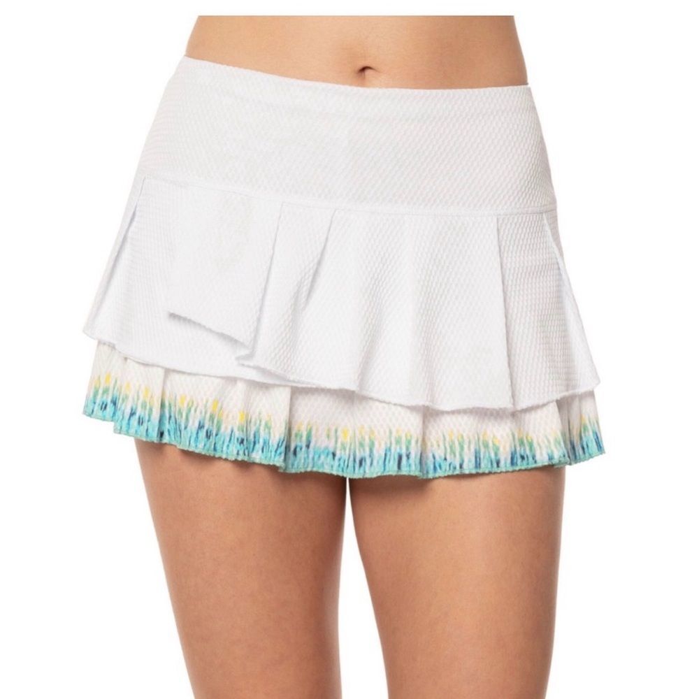 Lucky in Love  pleated tennis skort white multi-color print trim Size Large
